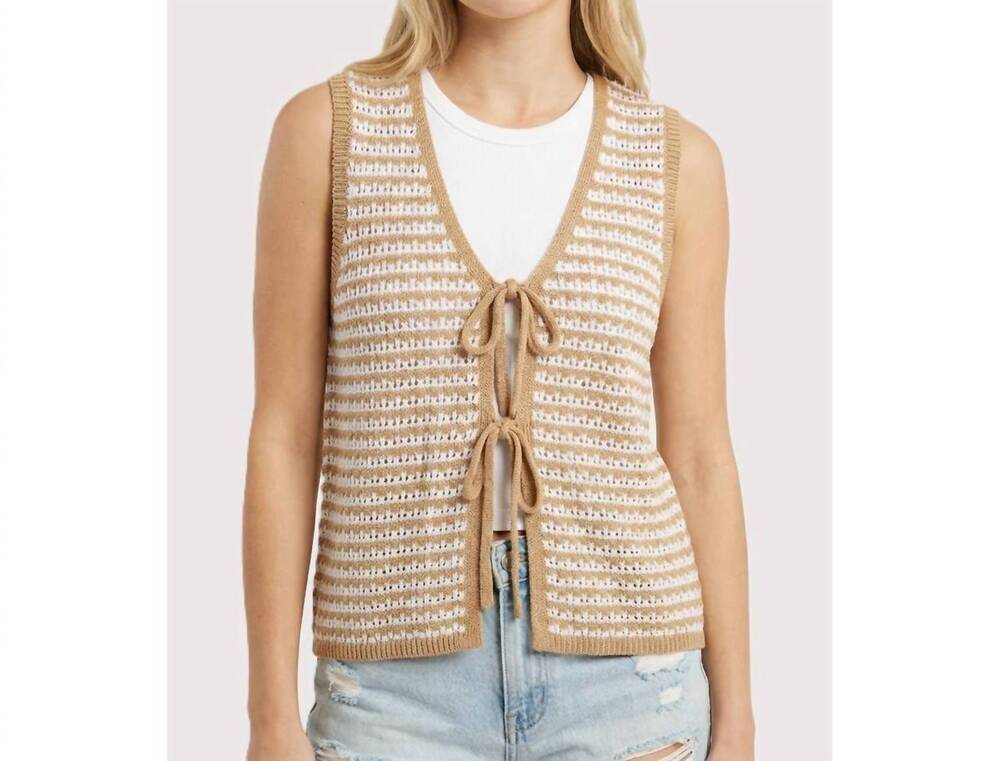 NEW STACCATO emmie neutral stripe tie front knit vest in beige